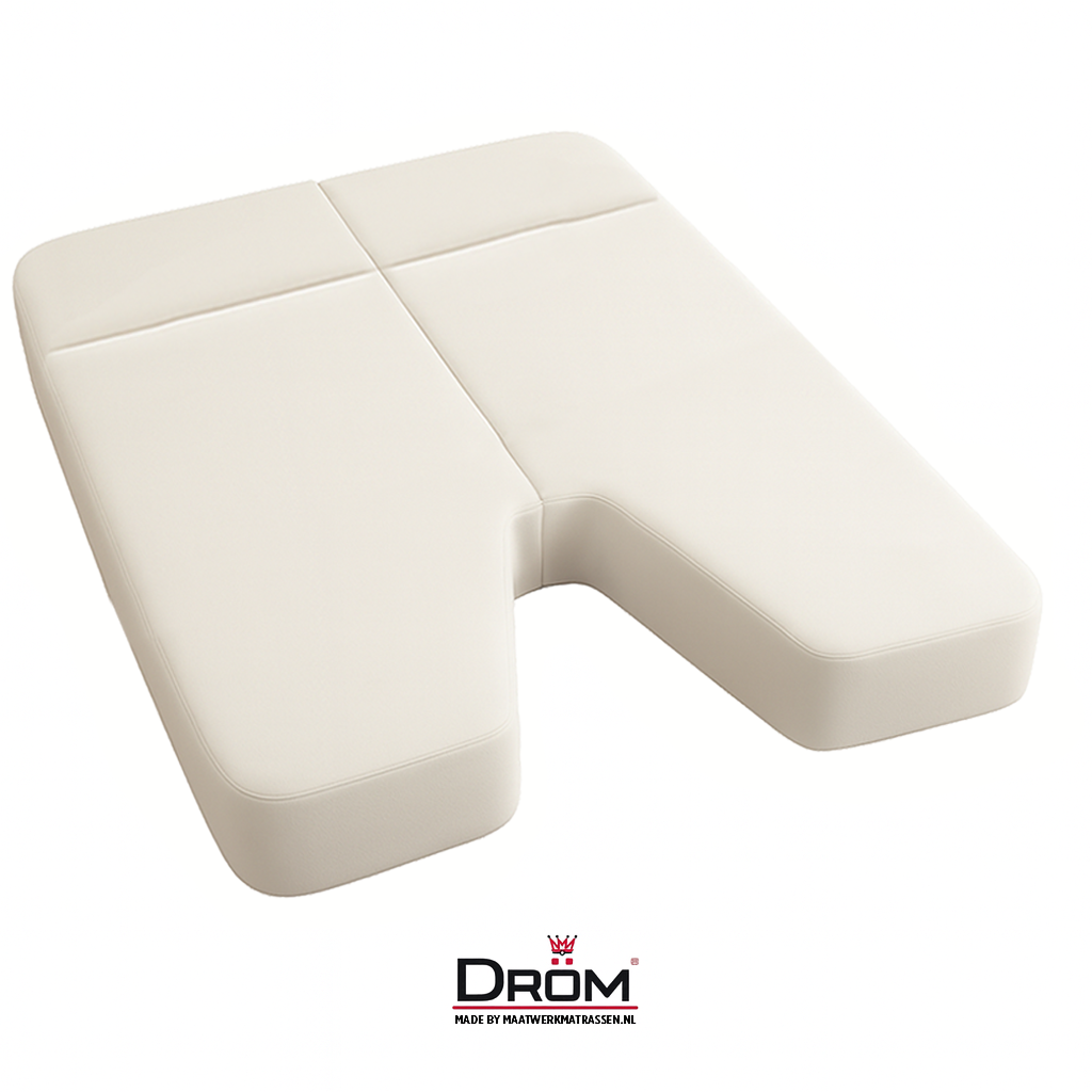 Crème maatwerk matras met U‑uitsparing voor boot of camper