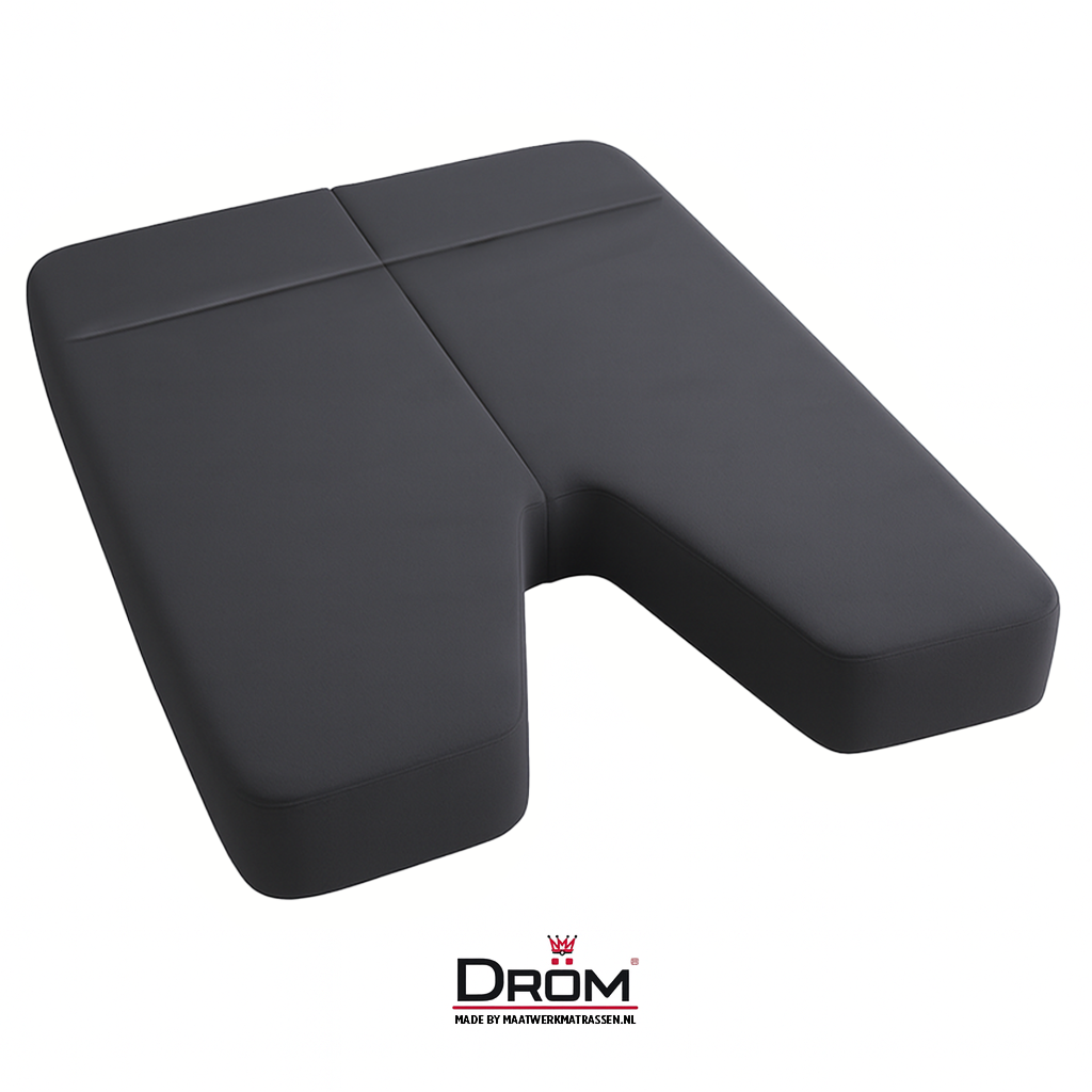 Zwart U-vormig matras op maat, tweedelig schuimkussen